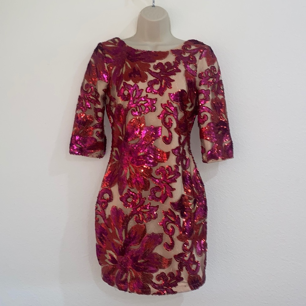 VICI Nude/Gold & Pink Sequined Dress